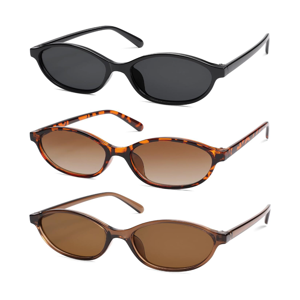 3er-Pack Retro-Sonnenbrillen in ovaler Form