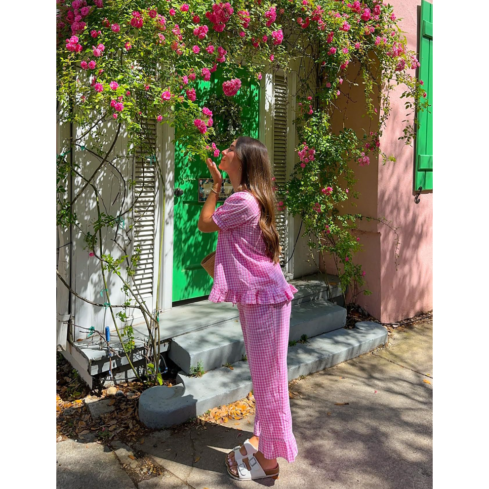 Kariertes Damen-Pyjama-Set