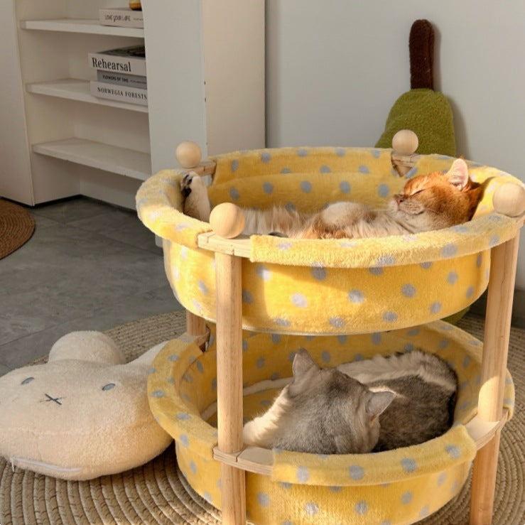 Doppellagige, abnehmbare Katzenhängematte – Kiefernholzrahmen