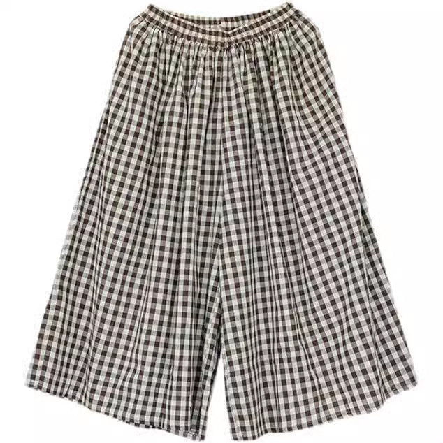 Damenhose aus Baumwoll-Leinen mit Karomuster