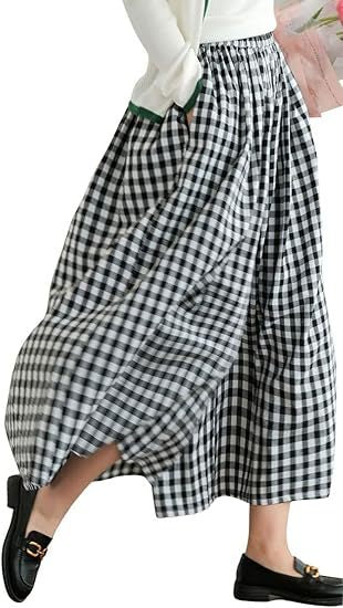 Damenhose aus Baumwoll-Leinen mit Karomuster