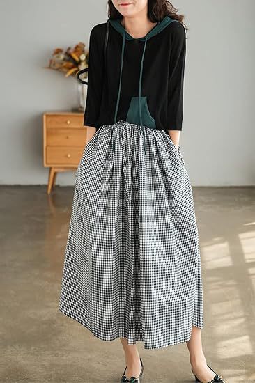 Damenhose aus Baumwoll-Leinen mit Karomuster