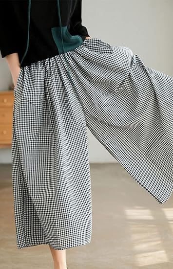 Damenhose aus Baumwoll-Leinen mit Karomuster