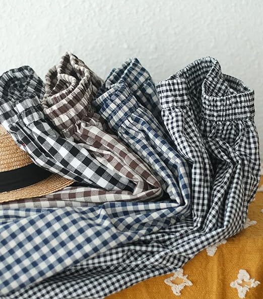 Damenhose aus Baumwoll-Leinen mit Karomuster