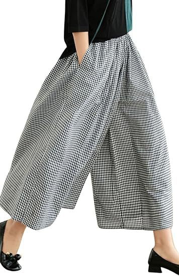 Damenhose aus Baumwoll-Leinen mit Karomuster