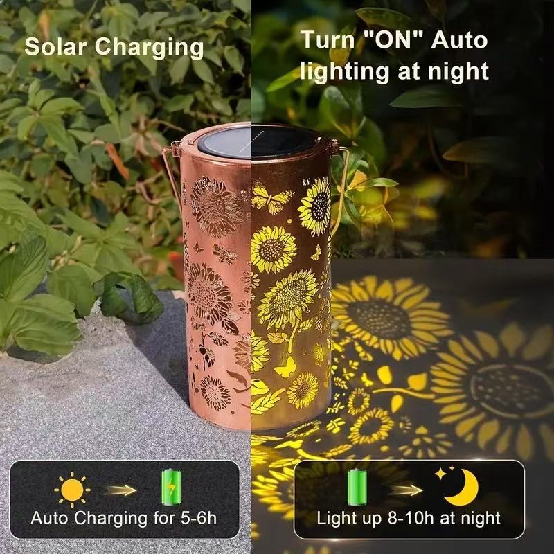 Bunte Solar-Gartenlaterne mit Sonnenblumen-Leuchten