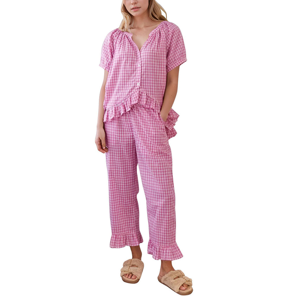 Kariertes Damen-Pyjama-Set