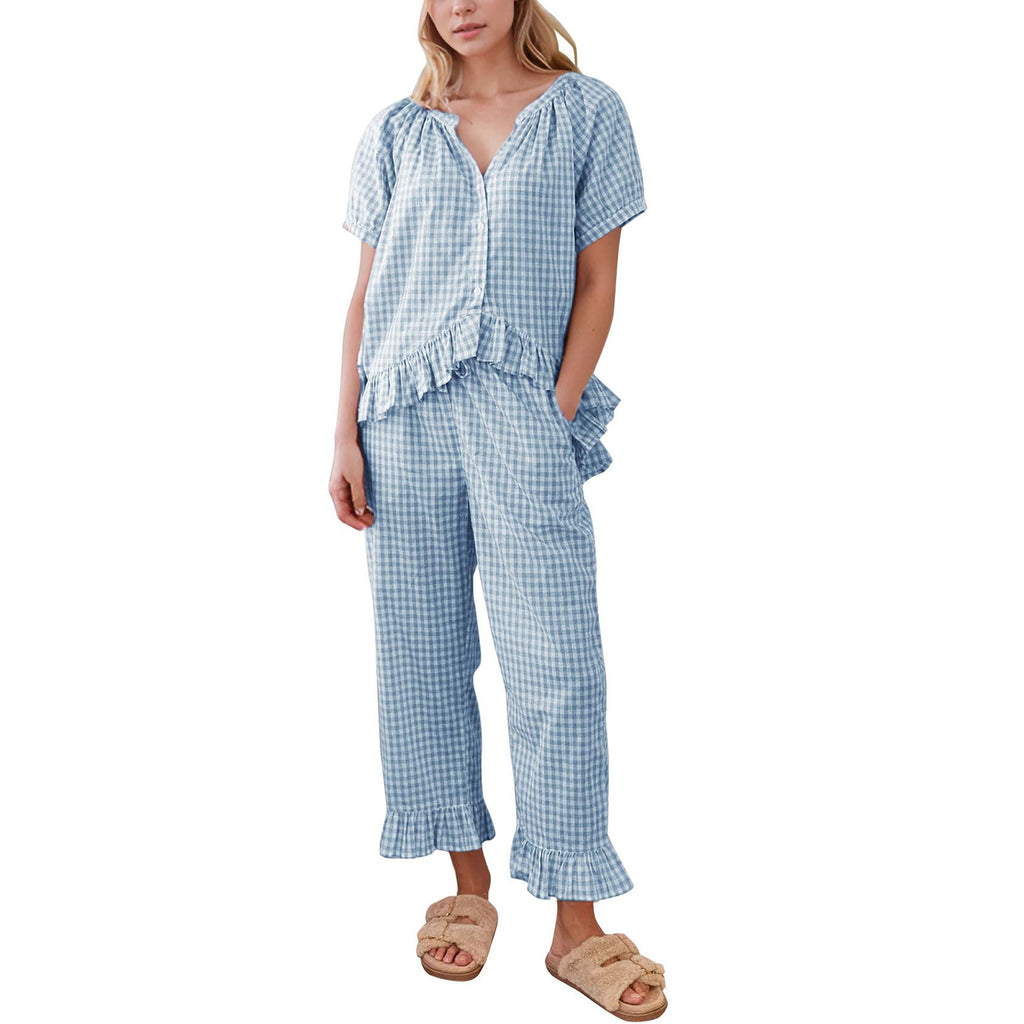 Kariertes Damen-Pyjama-Set