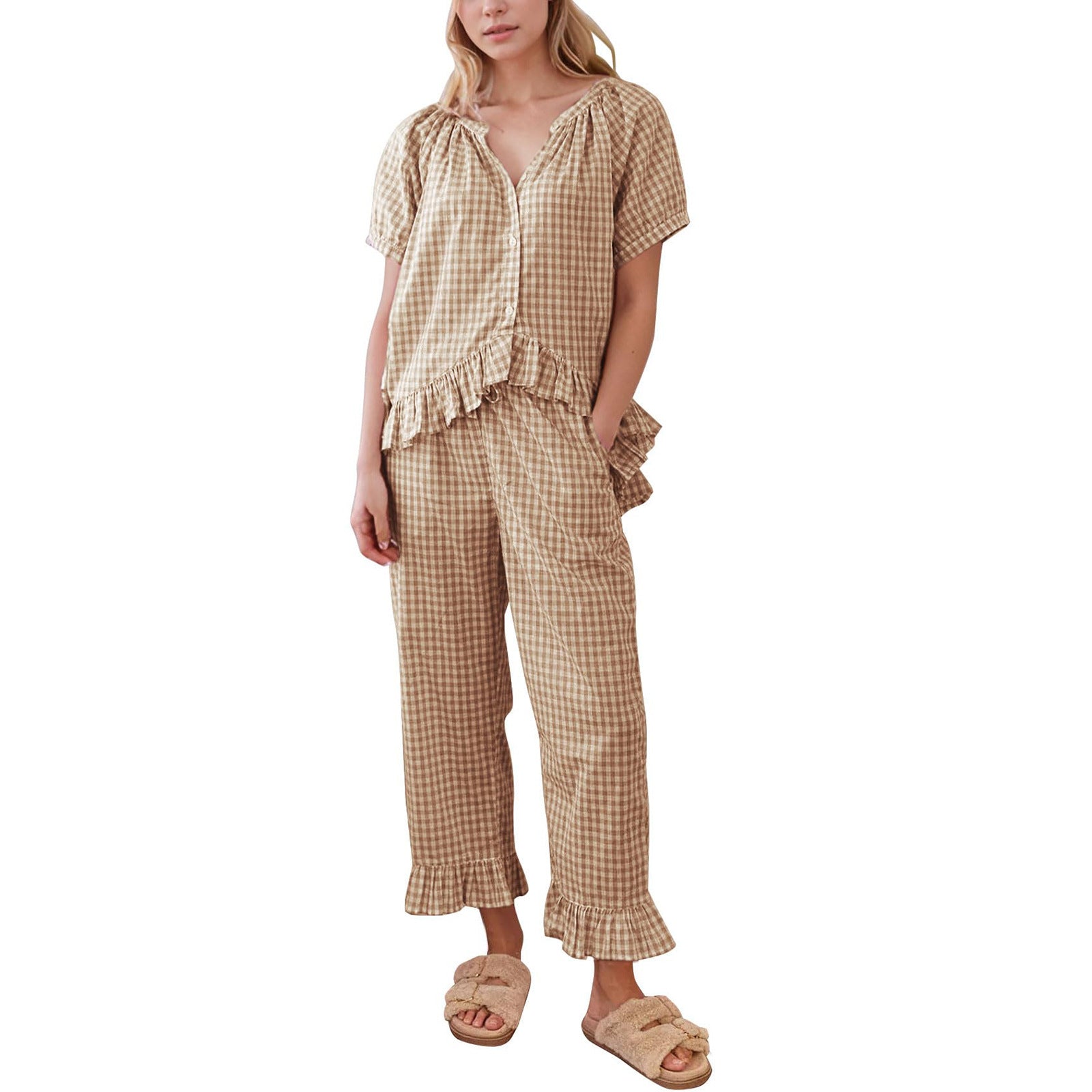 Kariertes Damen-Pyjama-Set