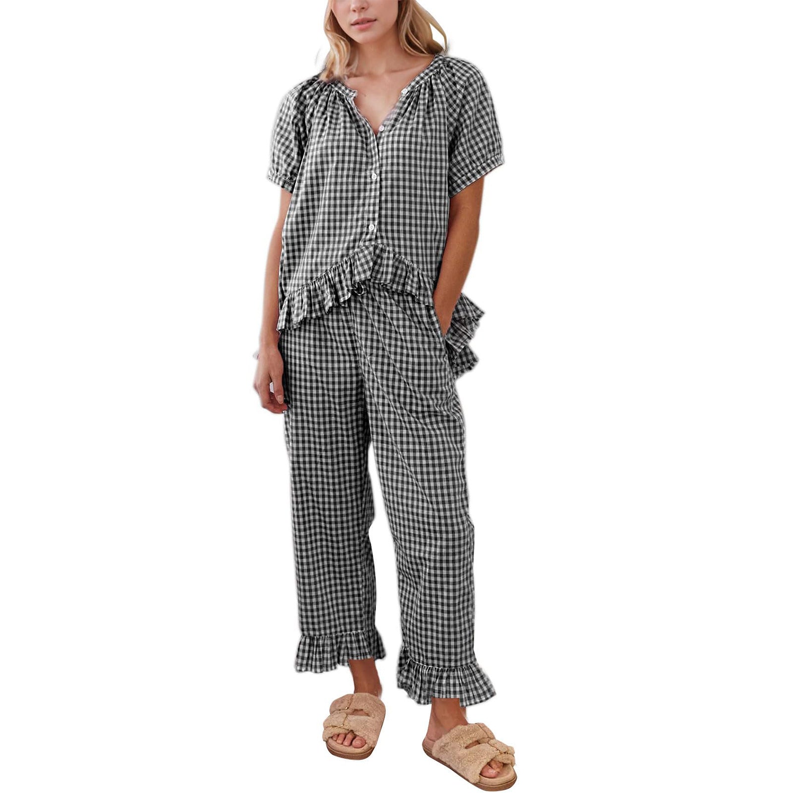 Kariertes Damen-Pyjama-Set