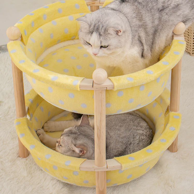 Doppellagige, abnehmbare Katzenhängematte – Kiefernholzrahmen