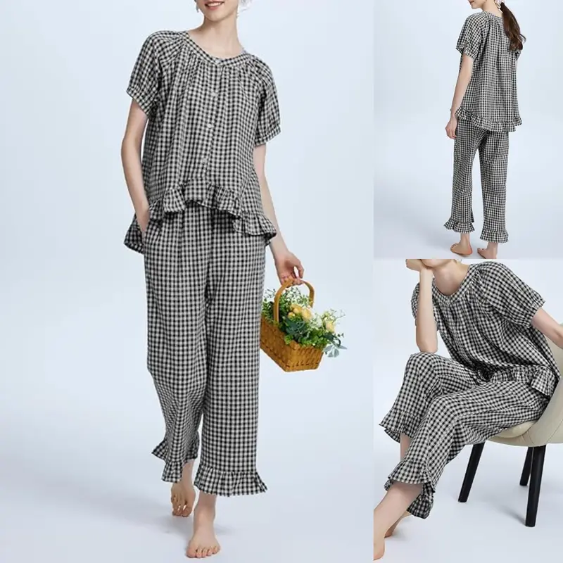 Kariertes Damen-Pyjama-Set