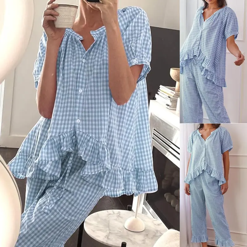 Kariertes Damen-Pyjama-Set