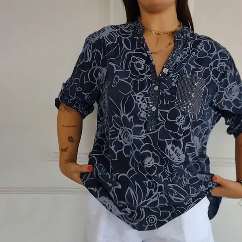 Bedruckte Damenhemden mit glitzernden Pailletten