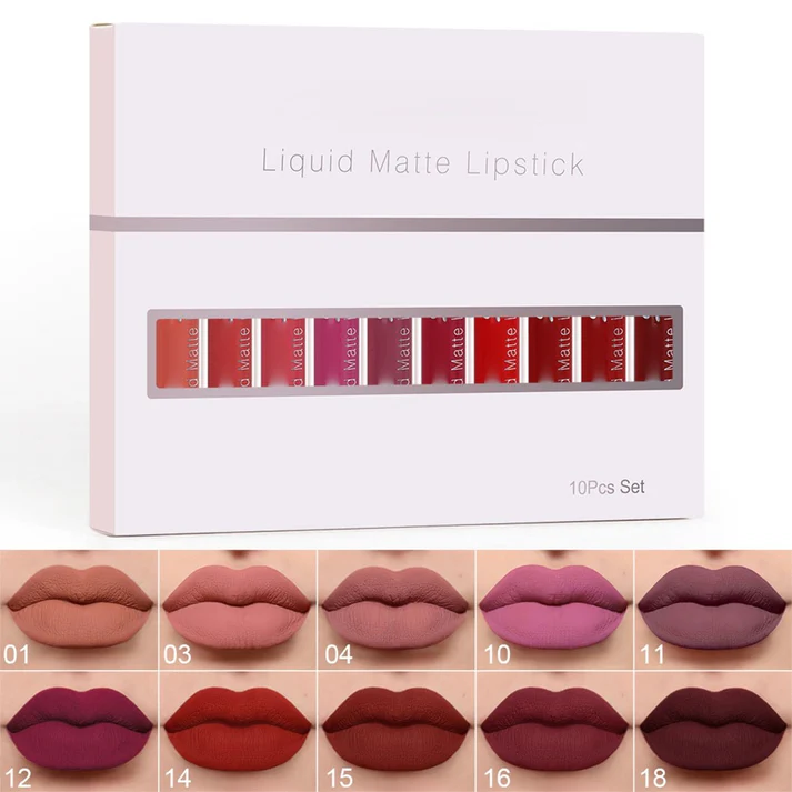 10er-Set Wasserfester Langanhaltender Lipgloss
