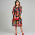Kleid mit fließenden Ärmeln und lebendigem Print