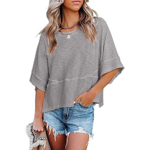Women's Summer Casual Batwing Sleeve T-Shirt Crew Neck Loose Fit Basic Flowy Top Solid Color Half Sleeve Blouse