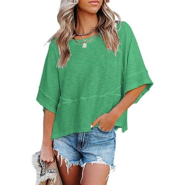 Women's Summer Casual Batwing Sleeve T-Shirt Crew Neck Loose Fit Basic Flowy Top Solid Color Half Sleeve Blouse