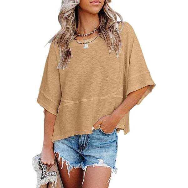 Women's Summer Casual Batwing Sleeve T-Shirt Crew Neck Loose Fit Basic Flowy Top Solid Color Half Sleeve Blouse