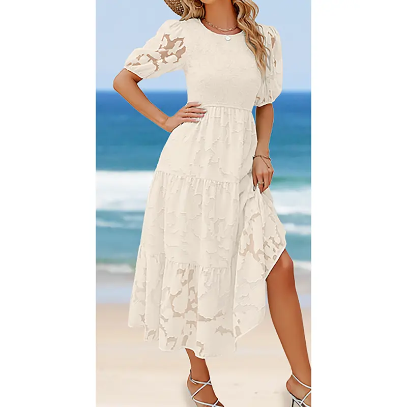 Langes Kleid mit Puffärmeln