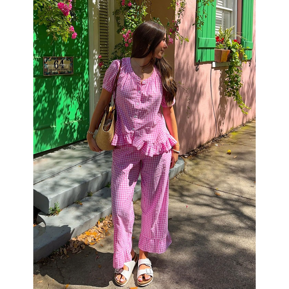Kariertes Damen-Pyjama-Set