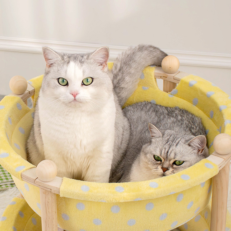 Doppellagige, abnehmbare Katzenhängematte – Kiefernholzrahmen