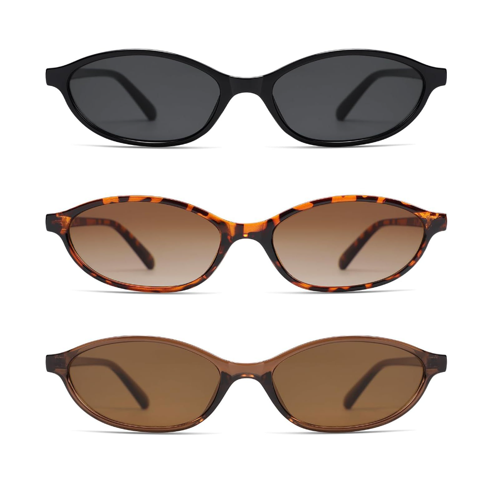 3er-Pack Retro-Sonnenbrillen in ovaler Form