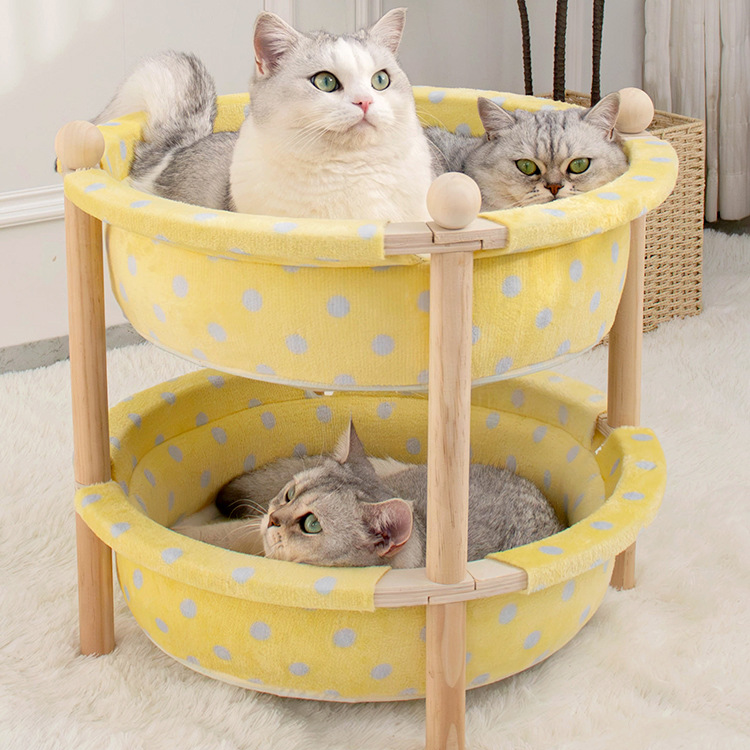 Doppellagige, abnehmbare Katzenhängematte – Kiefernholzrahmen