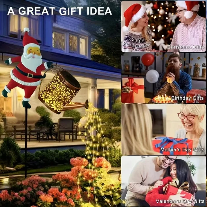 Solare-Laterne „Weihnachtsmann beim Gießen“