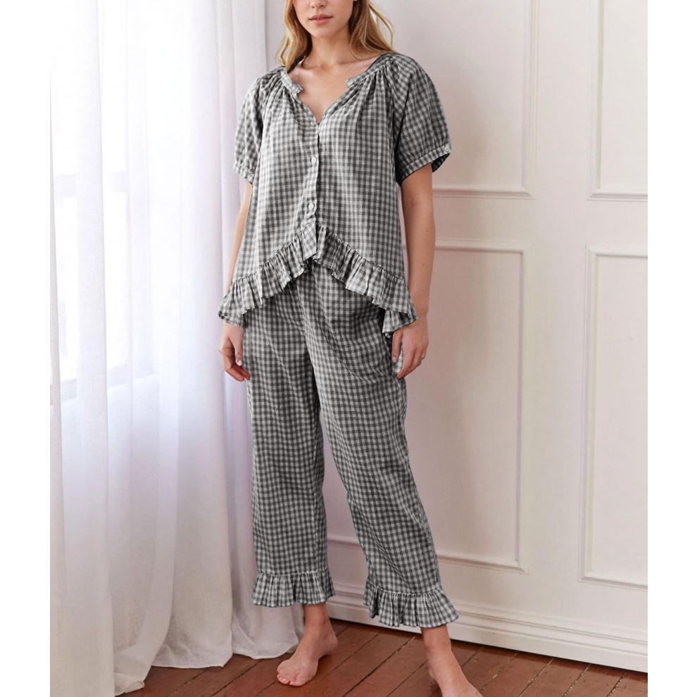 Kariertes Damen-Pyjama-Set