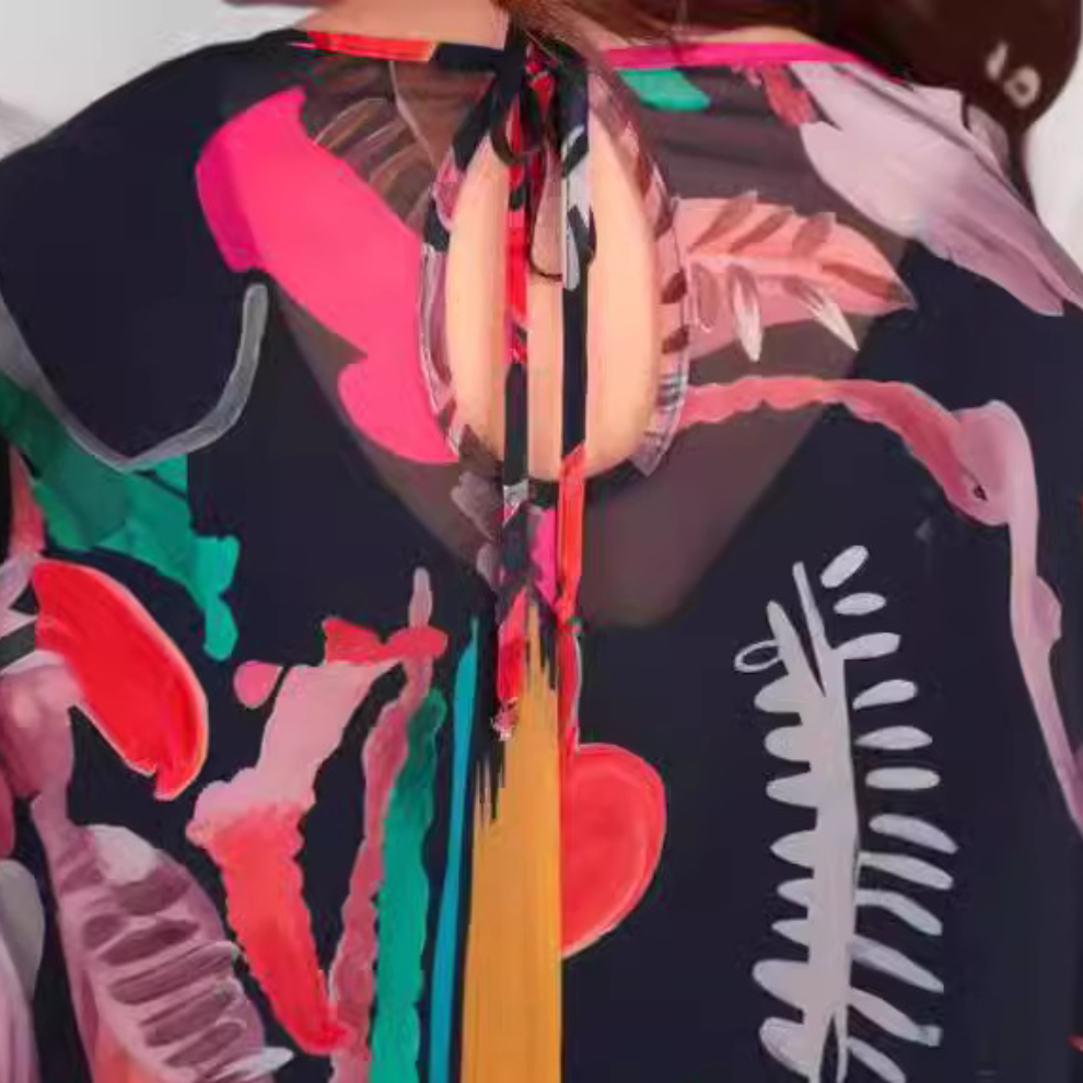 Kleid mit fließenden Ärmeln und lebendigem Print